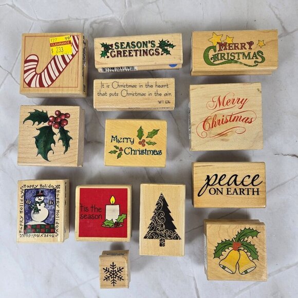 Set of 13 Christmas Themed Stamps Graphics Candy Cane Bells Tree Holly Leaves - Picture 1 of 8